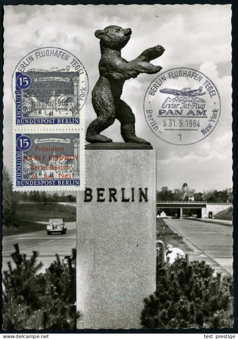 1 BERLIN FLUGHAFEN TEGEL/ Erster Jet-Flug/ PAN AM/ Berlin-New York 1964 (31.5.) SSt Auf 15 Pf. Alt-Berlin Paar, 1x Roter - Autres & Non Classés