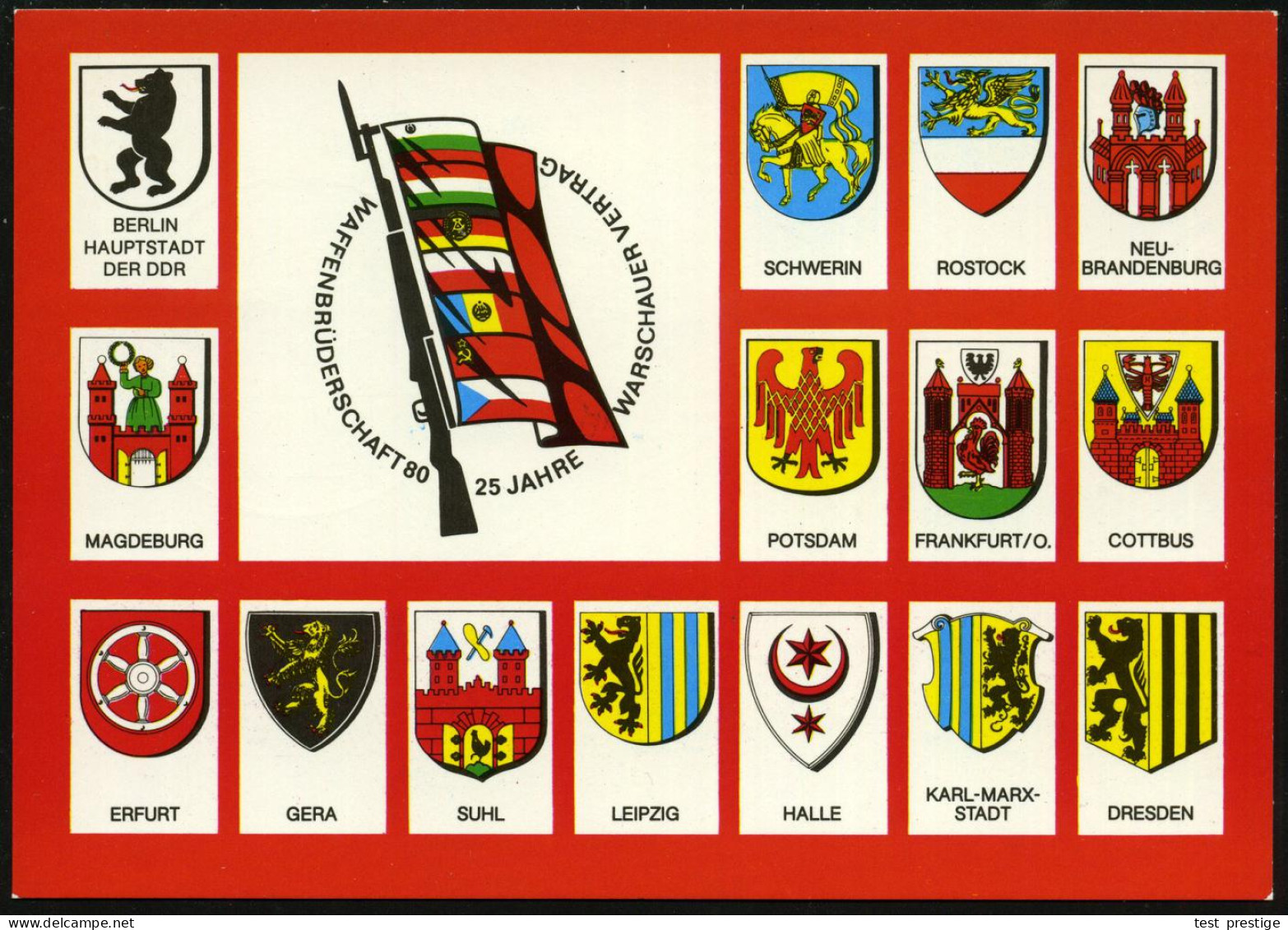 1822 BRÜCK/ WAFFEN-/ BRÜDERSCHAFT/ 80/ IN DER DDR 1980 (8.9.) SSt Auf Color-Sonderkarte: Mannöver "Waffen-brüderschaft 8 - Autres & Non Classés