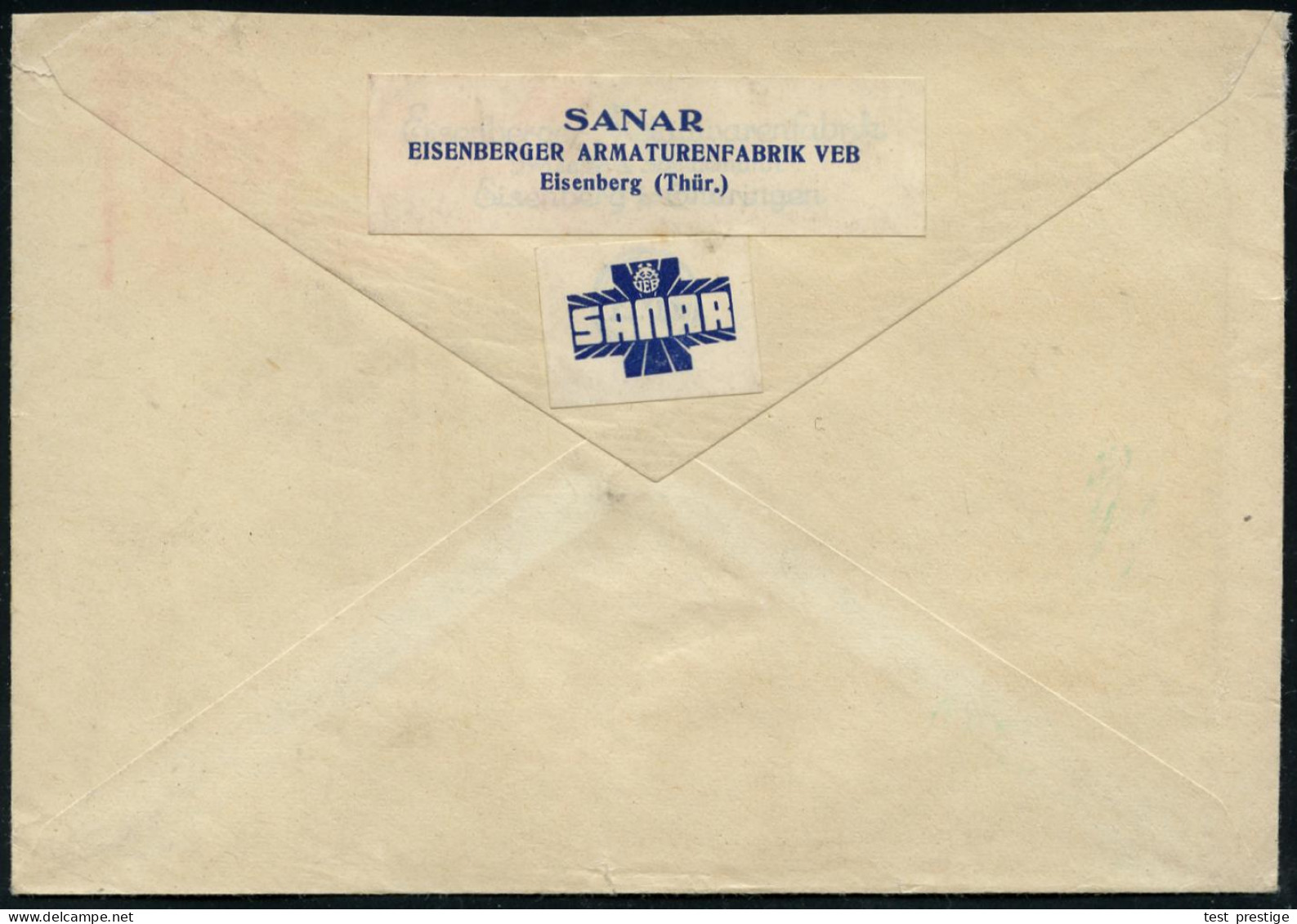 EISENBERG/ (THÜRING)/ Sanitäre Armaturen/ VEB/ SANAR.. 1952 (30.12.) AFS Francotyp (Logo) Rs.alter Abs. Fa.Trassler & St - Otros & Sin Clasificación