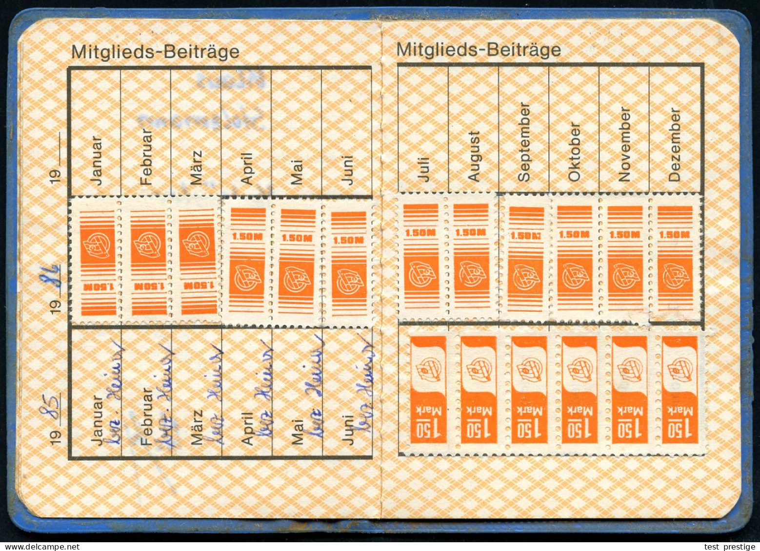 Gransee 1985 Mitgliedsbuch "Gesellschaft Für Deutsch-Sowjet.Freundschaft" (Plastikeinband) Mit Orange Beitragsmarken 1,5 - Other & Unclassified