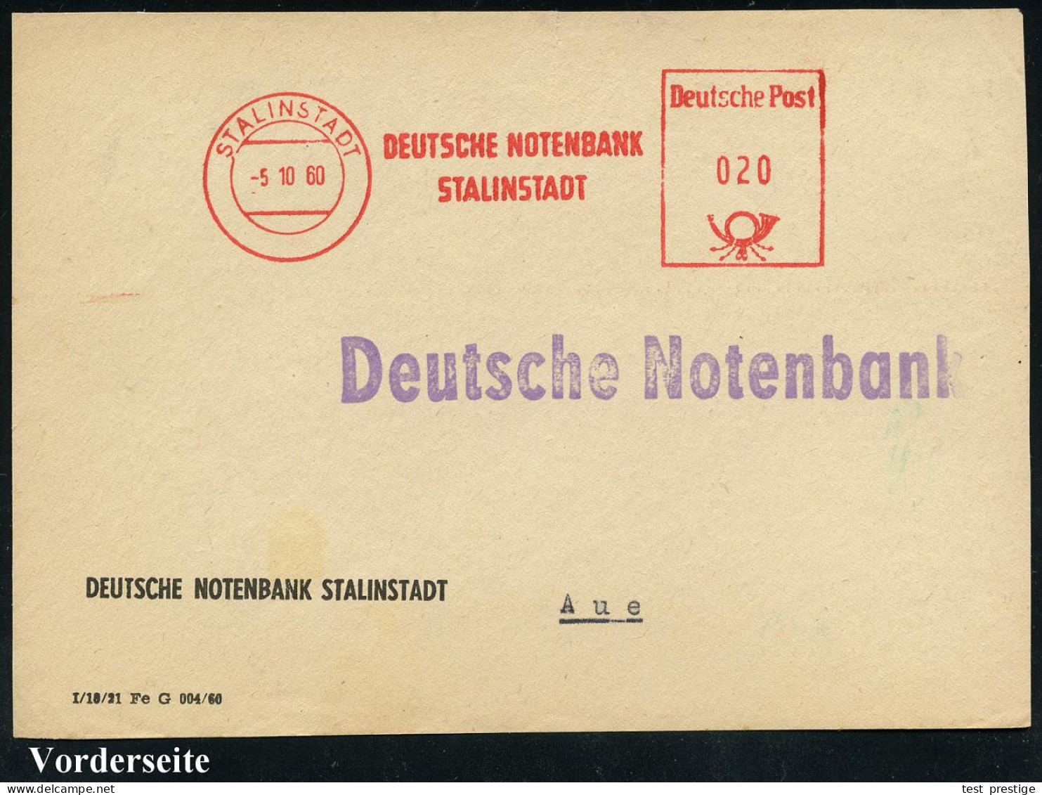 STALINSTADT/ DEUTSCHE NOTENBANK/ STALINSTADT 1960 (5.10.) Seltener AFS Postalia , Klar Gest. Dienst-Vorderseite = Umbenn - Otros & Sin Clasificación