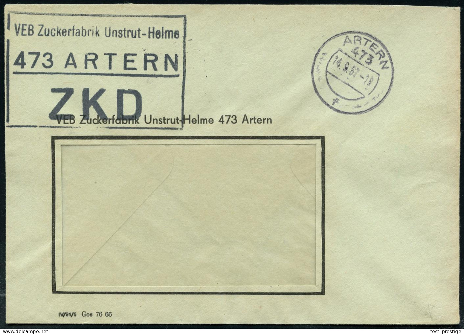 473 ARTERN/ ZKD/ VEB Zuckerfabrik Unstrut-Helme 1967 (14.9.) Schw.-blauer ZKD-Ra.3 + 1K-Segment: 473 ARTERN/f , ZKD-Firm - Sonstige & Ohne Zuordnung