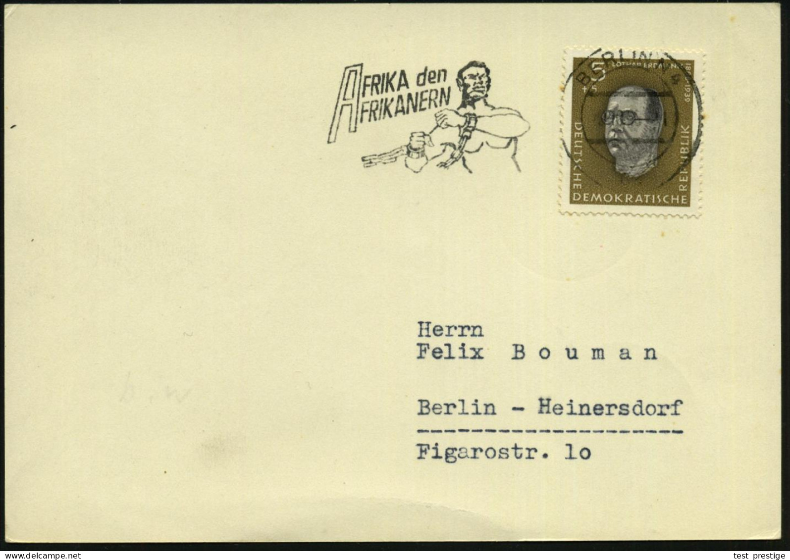 BERLIN N 4/ Ca/ AFRIKA Den/ AFRIKANERN 1960 (4.10.) Seltener MWSt = Afrikaner Sprengt Ketten (= Symbol Der Ent-koloniali - Sonstige & Ohne Zuordnung