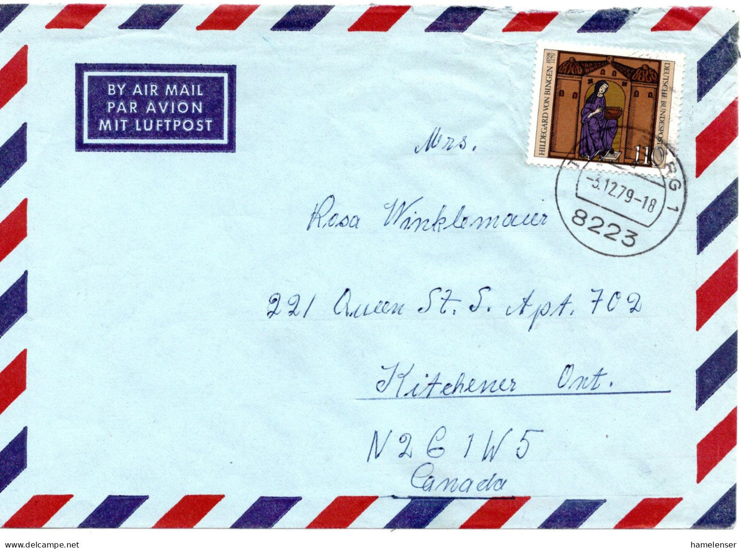 69764 - Bund - 1979 - 110Pfg Hildegard V Bingen EF A LpBf TROSTBERG -> Kitchener, ON (Canada) - Cartas & Documentos