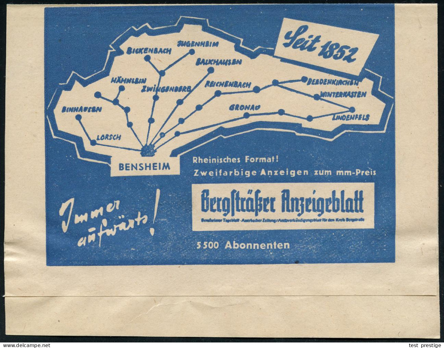 (16) BENSHEIM/ Bergsträsser Anzeigenblatt../ Wilhelm Hess & Co.. 1962 (7.6.) AFS Francotyp 015 Pf. Auf Zeitungs-Streifba - Autres