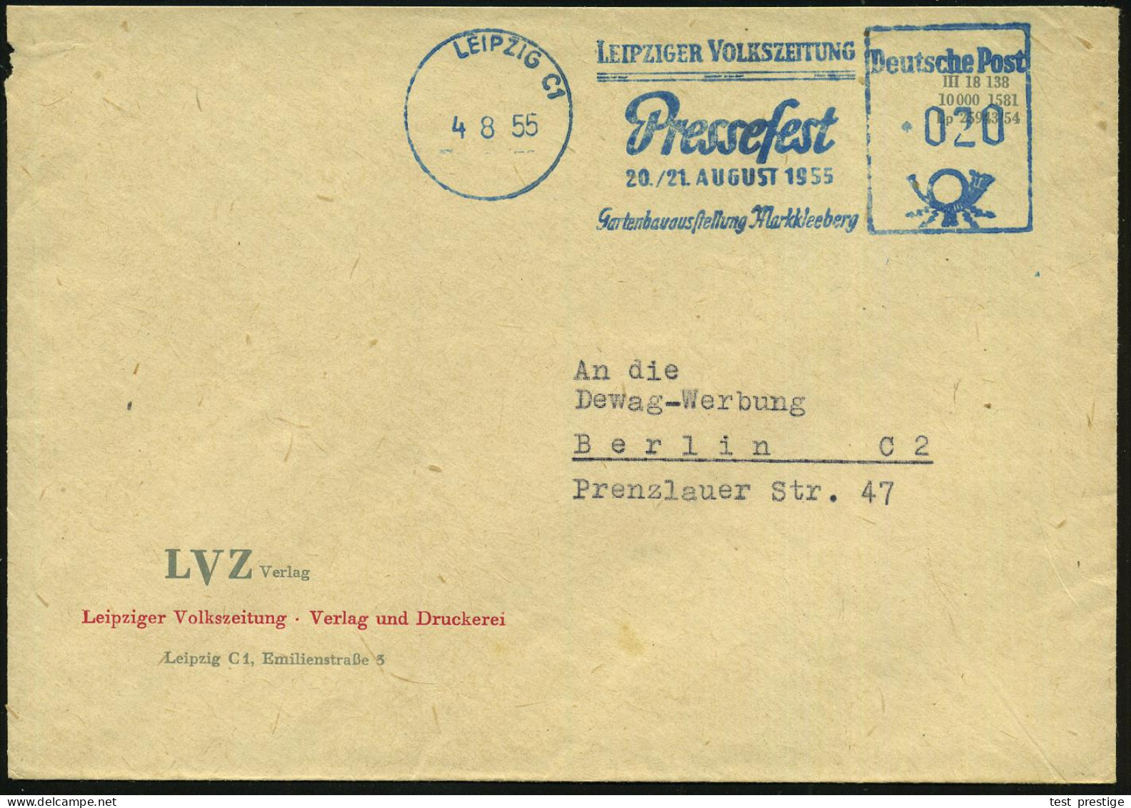 LEIPZIG C1/ LEIPZ.VOLKSZEITUNG/ Pressefest/ 20.-21.AUGUST 1955/ Gartenbauausstellung Markklee-berg 1955 (4.8.) Aptierter - Sonstige
