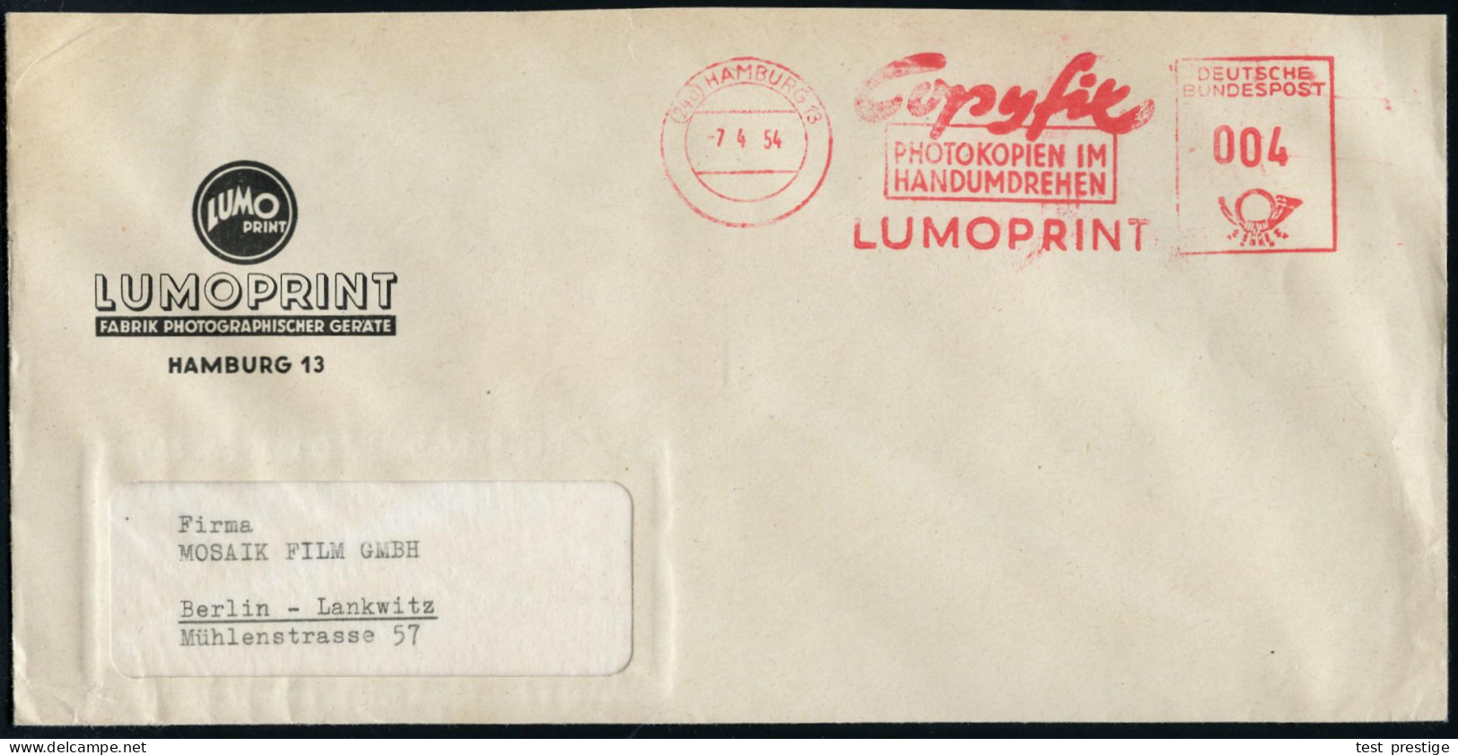 (24b) HAMBURG 13/ Copyfix/ PHOTOKOPIEN IM/ HANDUMDREHEN/ LUMOPRINT 1934 (7.4.) AFS Francotyp Auf Firmen-Bf.: LUMOPRINT M - Autres