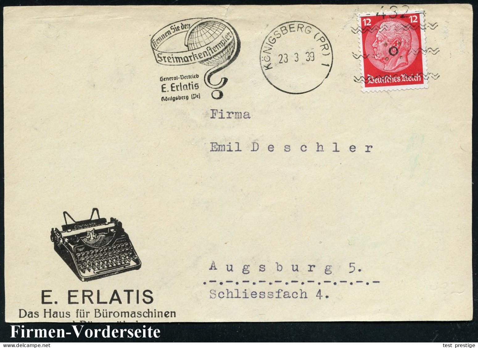 KÖNIGBERG (PR) 1/ =432=/ Kennen Sie Den/ Freimarkenstempler/ General-Vertrieb/ E.Erlatis.. 1939 (28.3.) Seltener Freimar - Otros