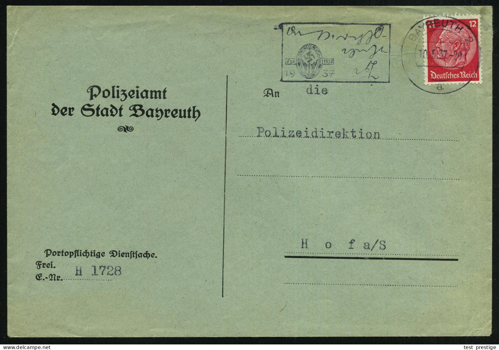 BAYREUTH 2/ A/ Kurzschrift-/ Maschinenschreib-/ Meisterschaften.. 1937 (10.5.) MWSt In Steno (u. NS-Steno-Logo) Klar Ges - Other