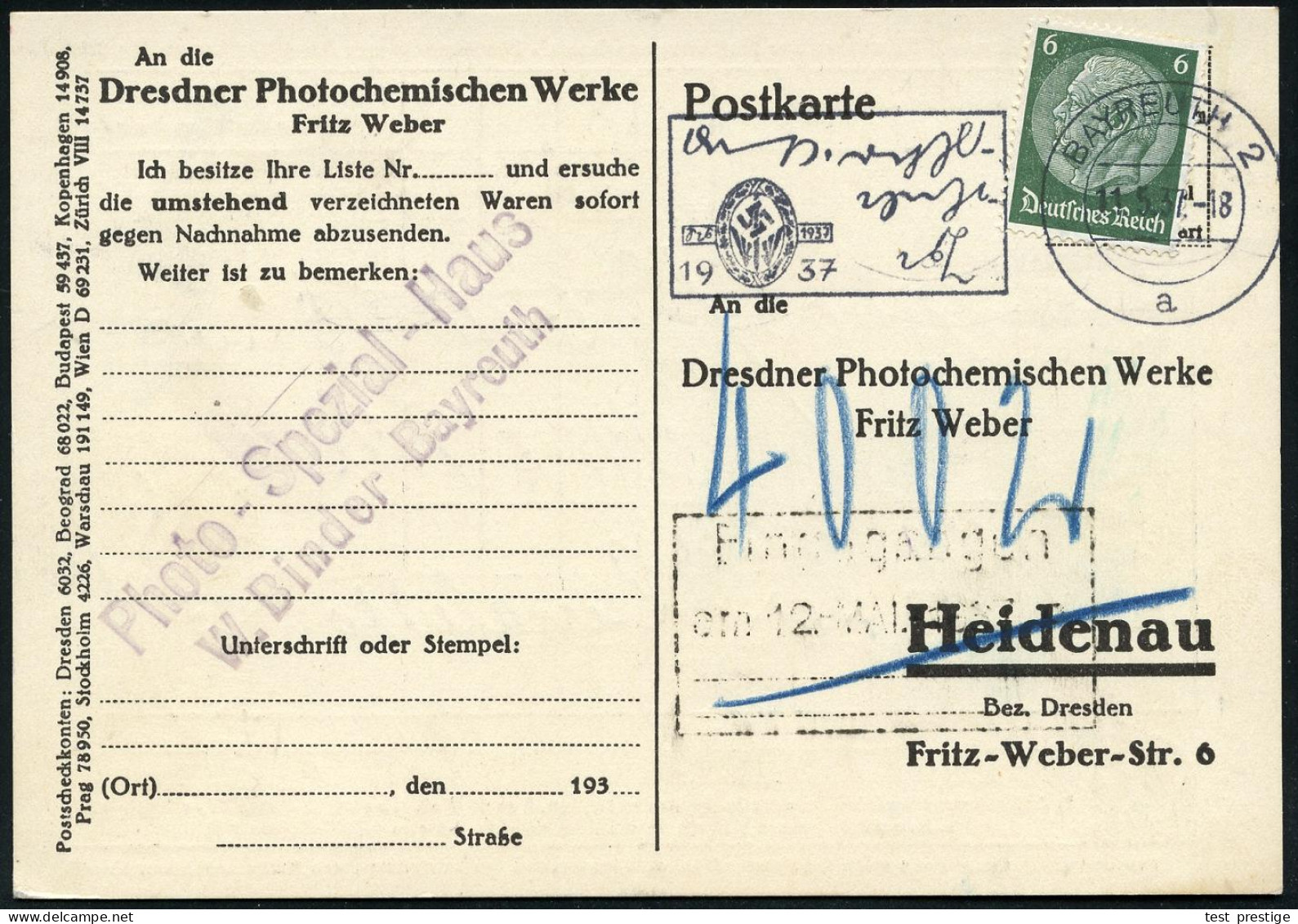 BAYREUTH 2/ A/ Kurzschrift-/ Maschinenschreib-/ Meisterschaften.. 1937 (11.5.) MWSt In Steno (u. NS-Steno-Logo) Klar Ges - Otros