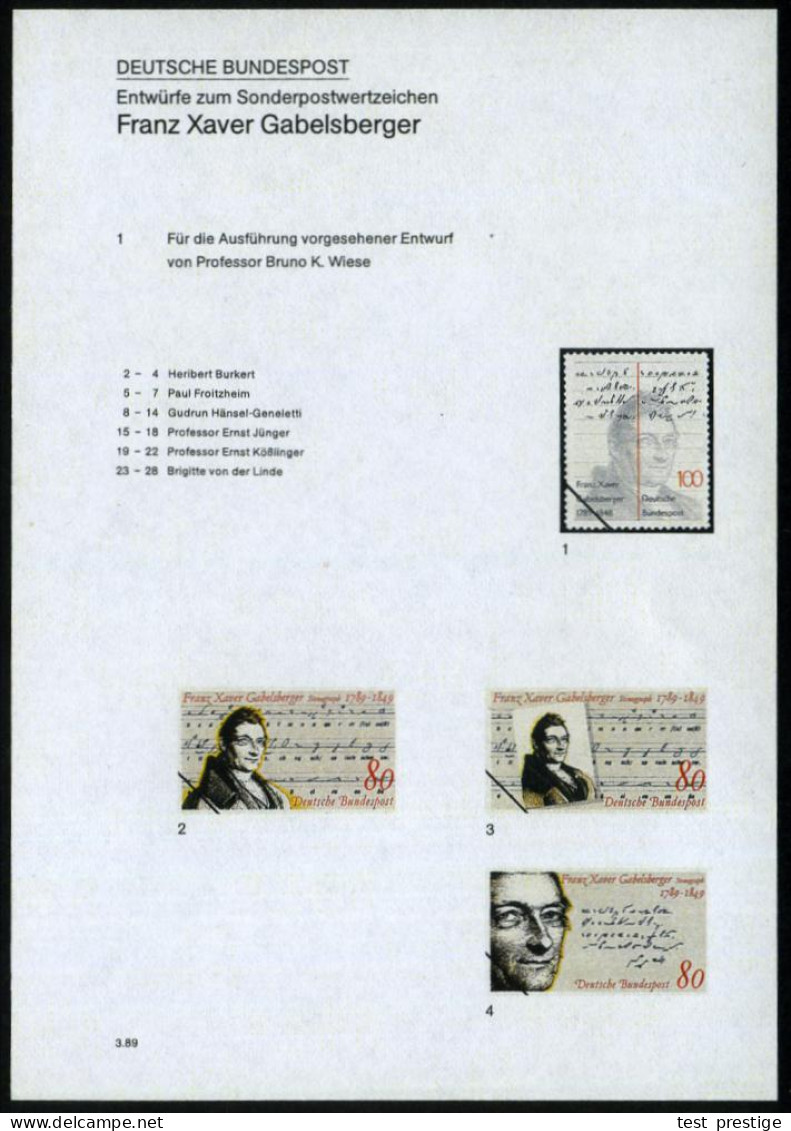 B.R.D. 1989 (März) 100 Pf. U. 80 Pf. "200. Geburtstag F. X. Gabelsberger", 28 Verschied. Color-Entwürfe Der Bundesdrucke - Autres