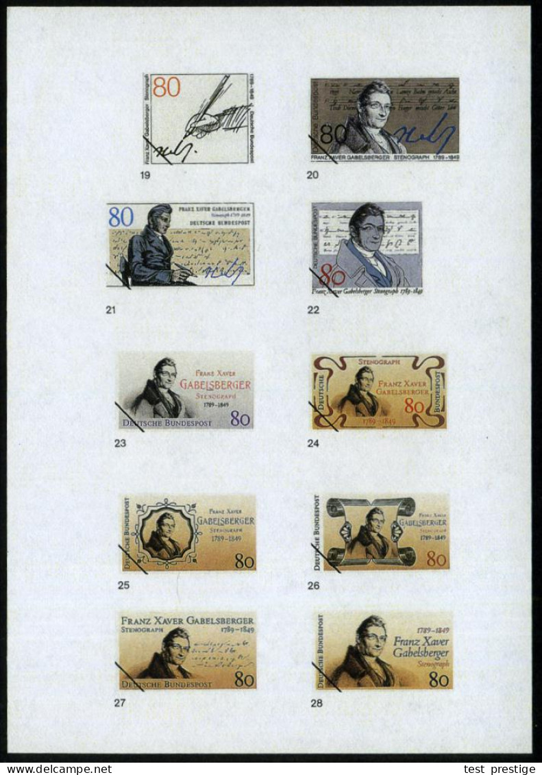 B.R.D. 1989 (März) 100 Pf. U. 80 Pf. "200. Geburtstag F. X. Gabelsberger", 28 Verschied. Color-Entwürfe Der Bundesdrucke - Otros