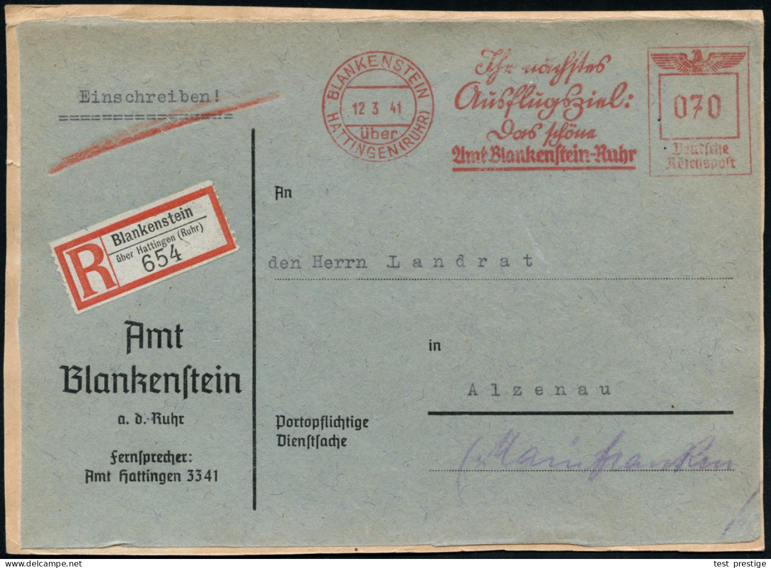 BLANKENSTEIN/ über/ HATTINGEN (RUHR)/ Jhr Nächstes/ Ausflugsziel:/ Das Schöne/ Amt Blankenstein.. 1941 (12.3.) AFS 0Fran - Otros