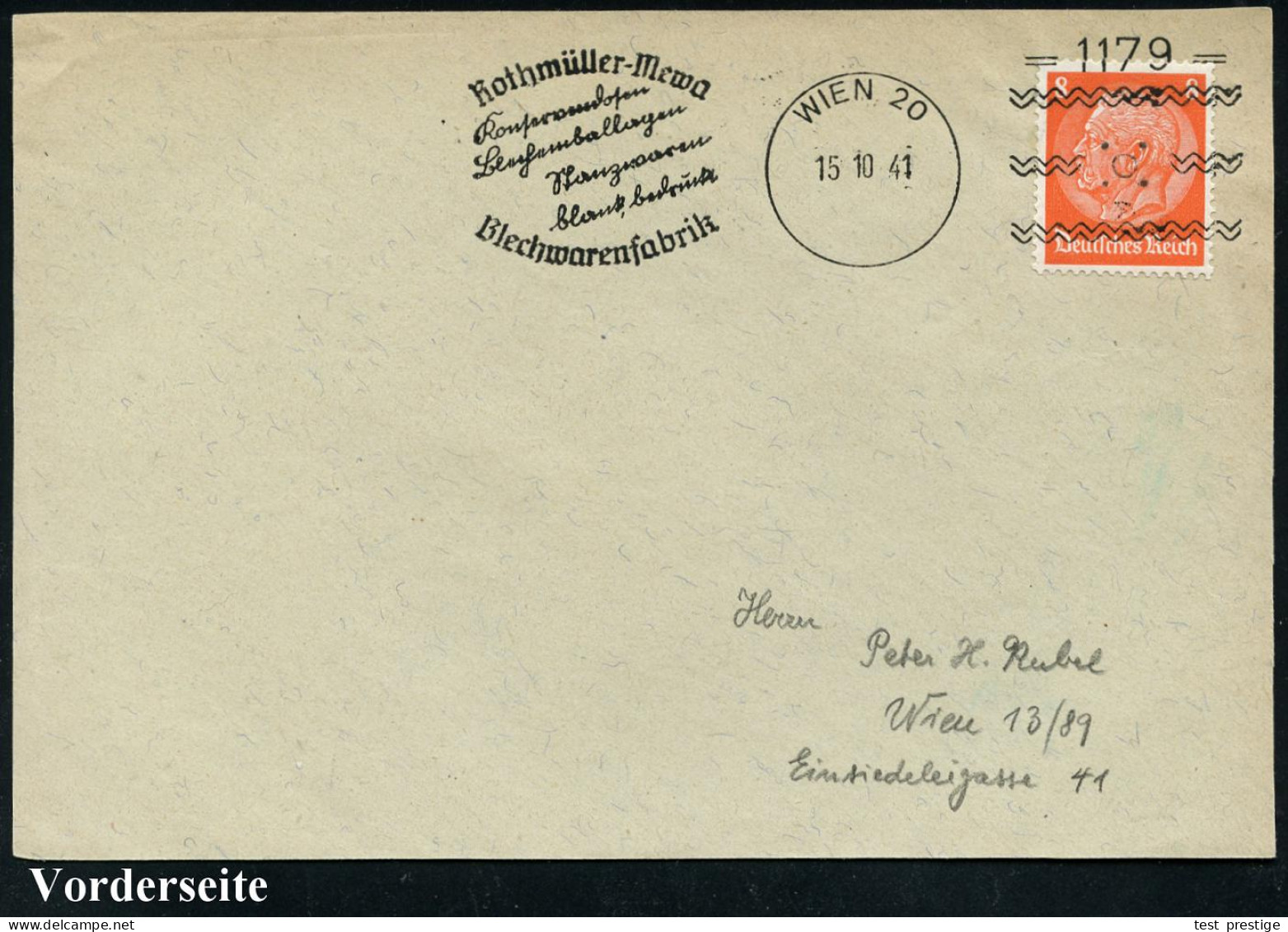 WIEN 20/ =1179=/ Rothmüller-Mewa/ Konservendosen/ ..Stanzwaren/ Blank,bedruckt/ Blechwarenfabrik 1941 (15.10.) Seltener  - Autres