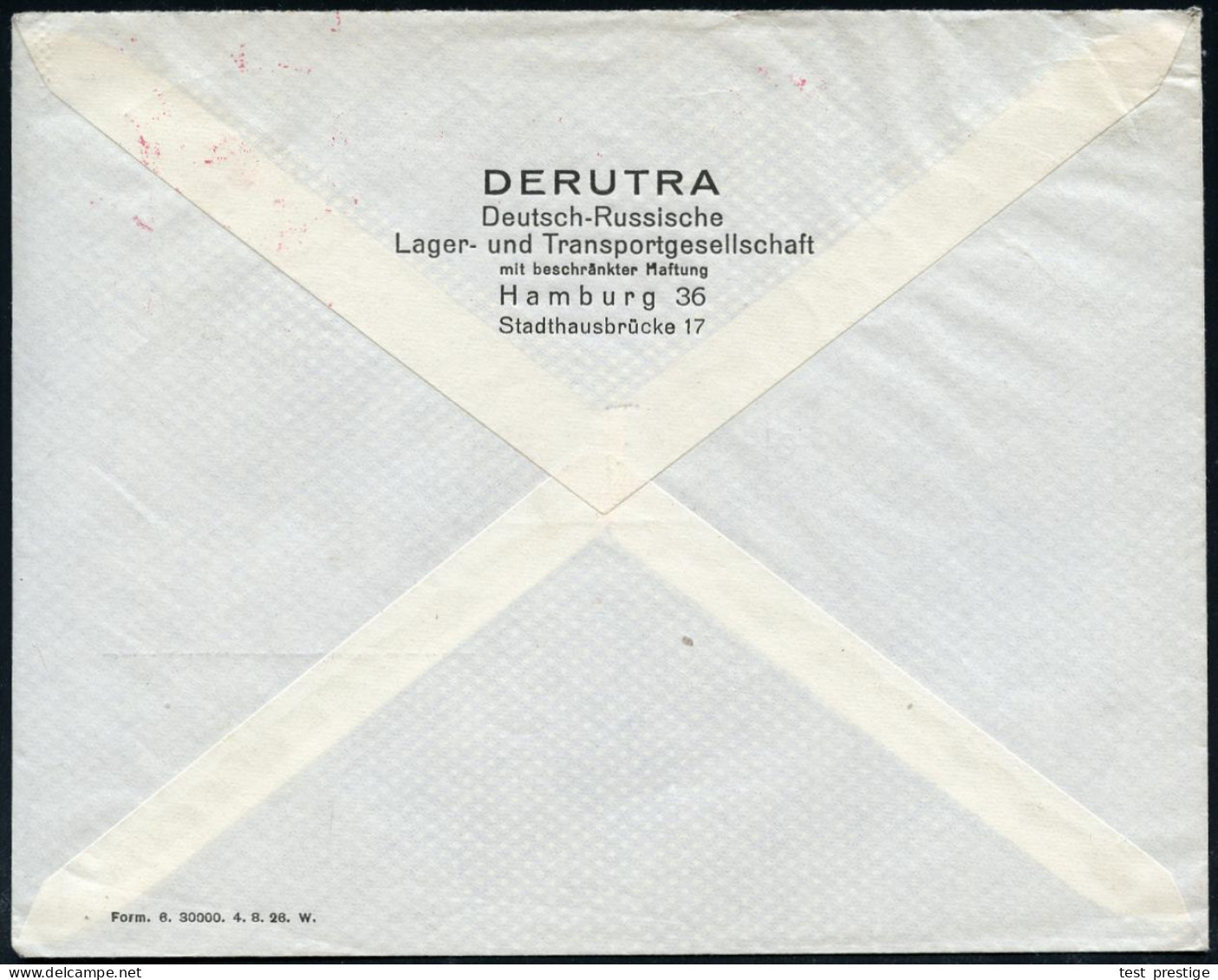 HAMBURG/ 36/ DERUTRA.. 1926 (27.9.) Seltener, Deutsch - K Y R I L L I S C H E R  AFS , Rs. Deutscher Abs.-Vordruck: DERU - Autres