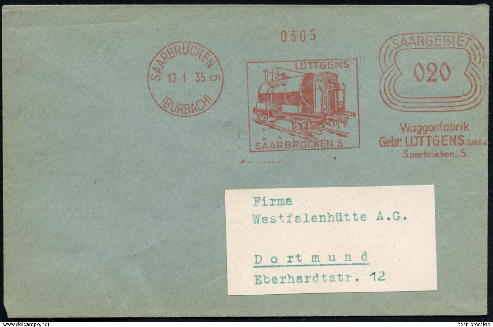 Saarbrücken 1933 (13.12.) Seltener AFS FrancotTyp "Bogenrechteck SAARGEBIET": SAARBRÜCKEN 5/(BURBACH)/ Waggonfabrik/Gebr - Trenes