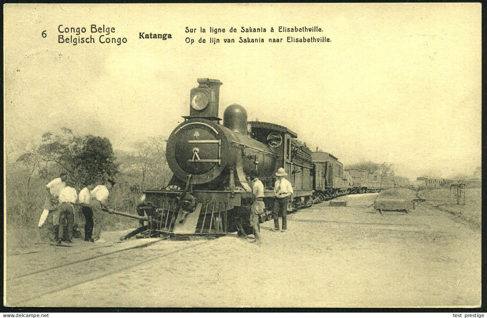 BELGISCH-KONGO 1913 (15.11.) 10 C. BiP Palmen, Braun: Dampflok Der Linie Sakania - Elisabethville + Güter- U.Personenwag - Trains