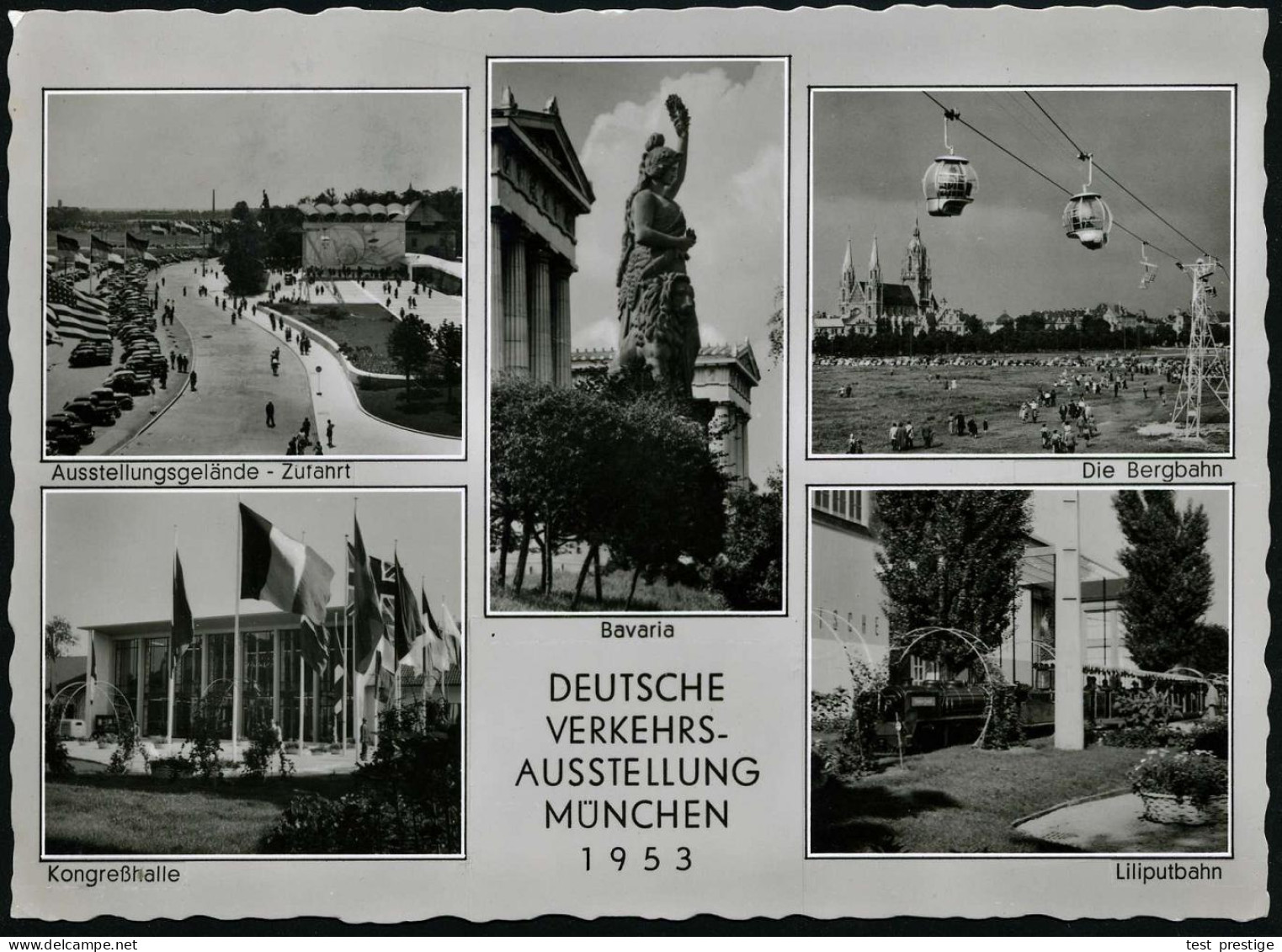 MÜNCHEN/ DEUTSCHE VERKEHRS-AUSSTELLUNG 1953 (20.9.) SSt = Akrobatischer Reisender Auf Ein-Rad Auf 20 Pf. Unfall + 10 Pf. - Trains