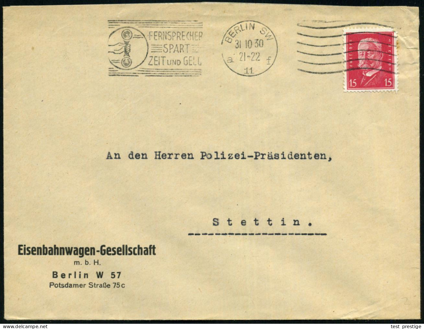 BERLIN SW/ A11f/ FERNSPRECHER/ SPART/ ZEIT U.GELD 1930 (31.10.) MWSt + 6 Wellen Rechts (Hand M.Telefonhörer) Firmen-Bf.: - Trenes