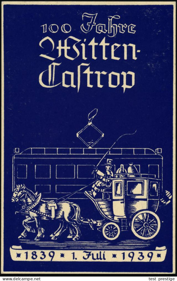 Castrop /  Witten 1939 (Juni) PP 5 Pf. Adler + 1 Pf. Hindenburg: 100 Jahre Personenfahrt Witten Castrop (Streckenführung - Strassenbahnen