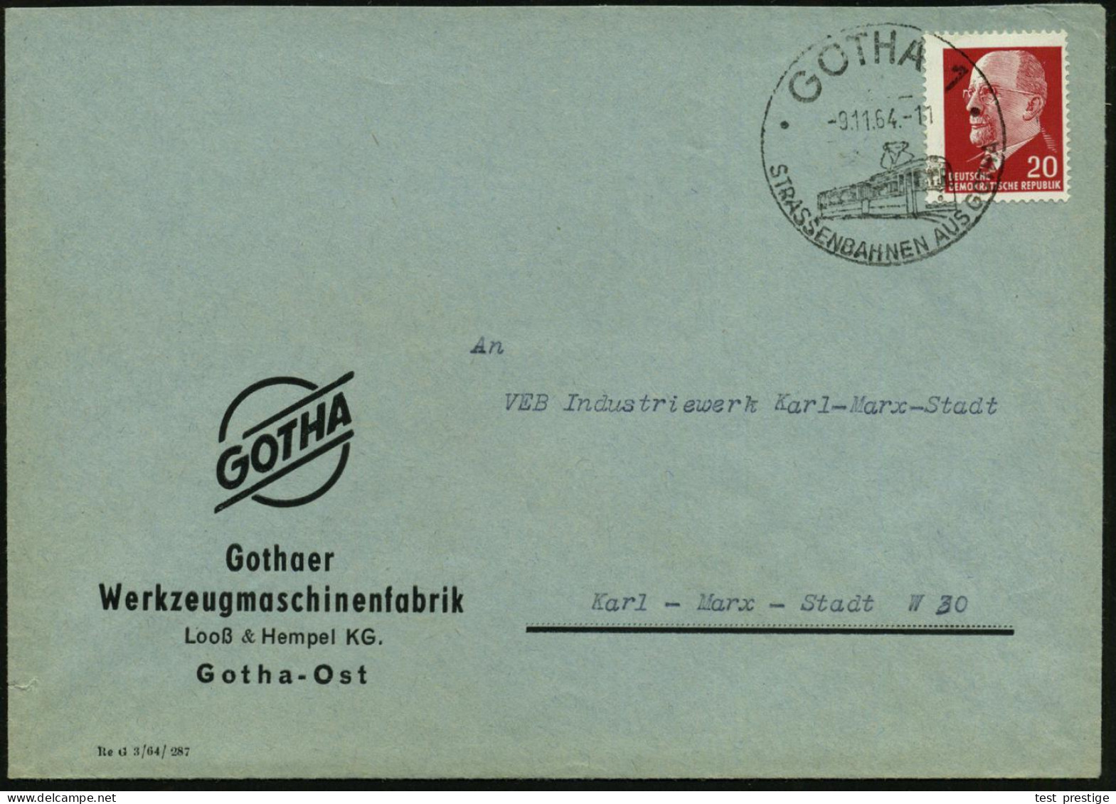 GOTHA 1/ STRASSENBAHNEN AUS GOTHA 1964 (9.11.) HWSt = Straßenbahnzug Klar Auf Firmen-Bf.: Gothaer Werkzeug-maschinenfabr - Tranvías