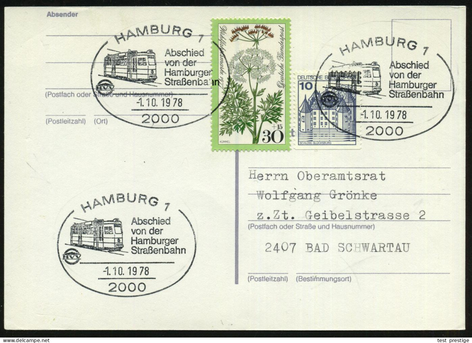 2000 HAMBURG 1/ Abschied/ Von Der/ Hamburger/ Straßenbahn 1978 (1.10.) SSt = Moderne Straßenbahn  3x Klar Auf Inl.-Karte - Tranvías