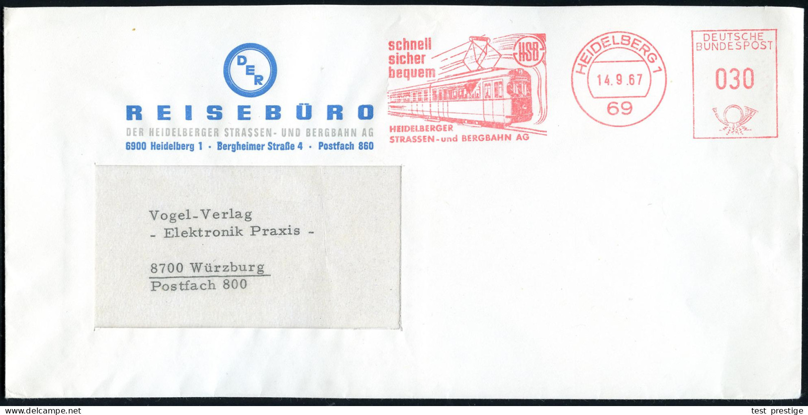 69 HEIDELBERG 1/ Schnell/ Sicher/ Bequem/ HEIDELBERGER STRASSEN-u.BERGBAHN AG 1967 (14.9.) AFSt = Tram-Zug Auf Firmen-Bf - Tranvías