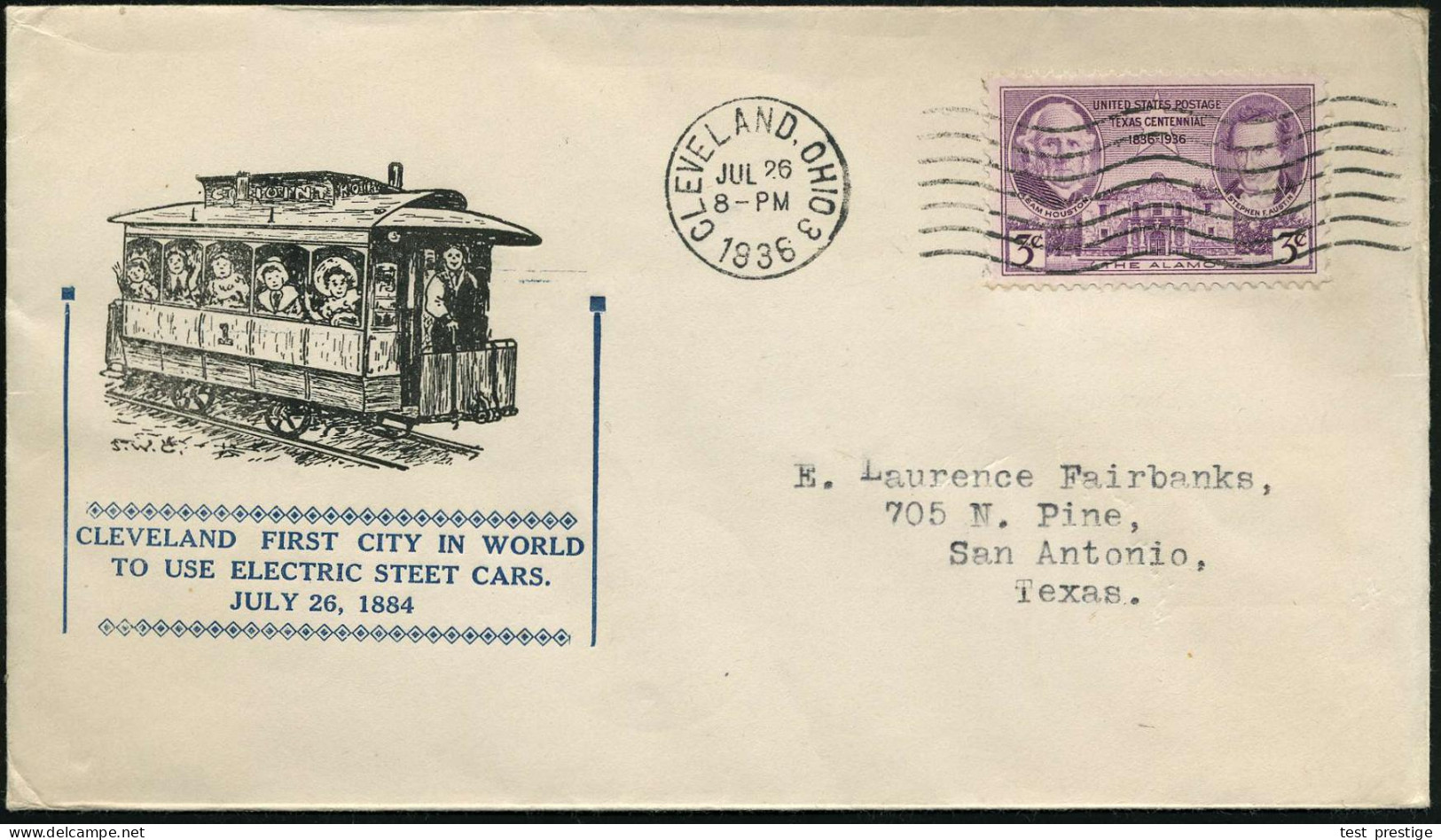 U.S.A. 1936 (26.7.) MaWellenSt.: CLEVELAND, OHIO 3 Klar Auf Jubil.-SU: CLEVELAND FIRST CITY IN THE WORLD TO USE ELECTRIC - Tranvías