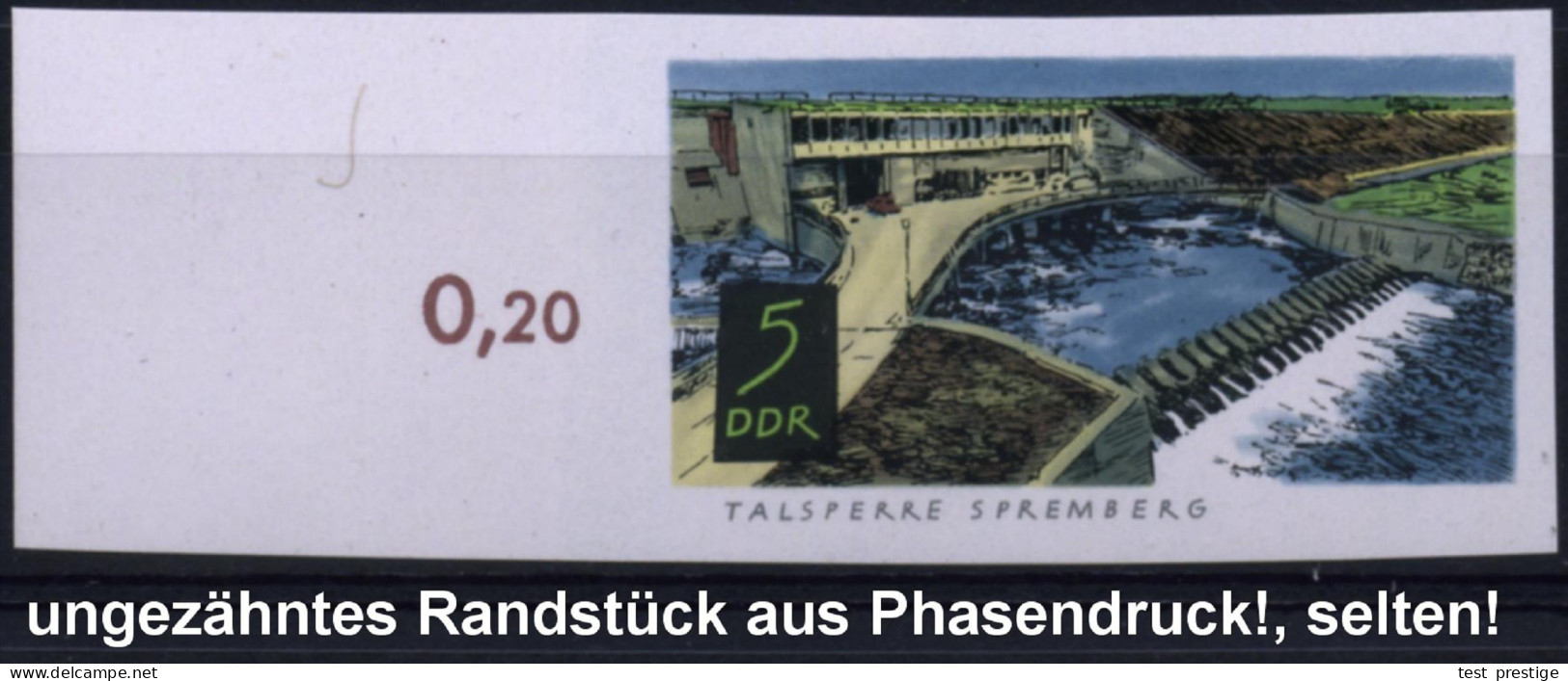 D.D.R. 1968 5 Pf. "Talsperre Spremberg", 4 Verschied.,  U N G E Z.   P H A S E N D R U C K E ! (1x Randstück) 1x Ohne We - Wasser