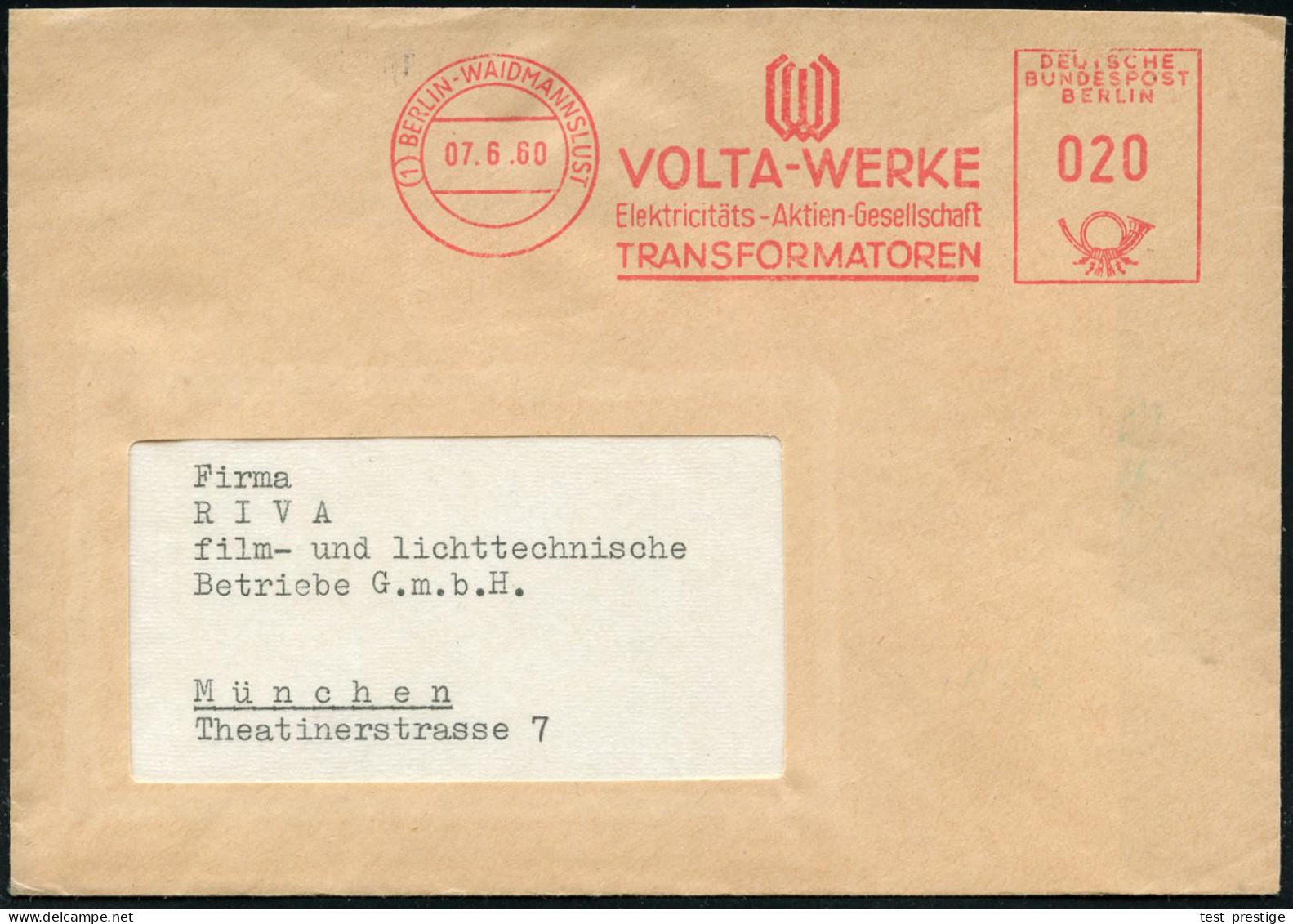 (1) BERLIN-WAIDMANNSLUST/ VOLTA-WERKE/ ..TRANSFORMATOREN 1953/60 2 Verschied. AFS Francotyp = Je Monogr.-Logo "VW" , Je  - Electricidad