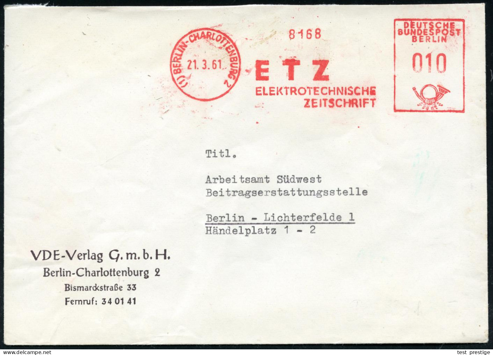 (1) BERLIN-CHARLOTTENBURG 2/ ETZ/ ELEKTRONISCHE/ ZEITSCHRIFT 1961 (21.3.) AFS Francotyp = Alte B-Maschine! Auf Firmen-Bf - Elektriciteit