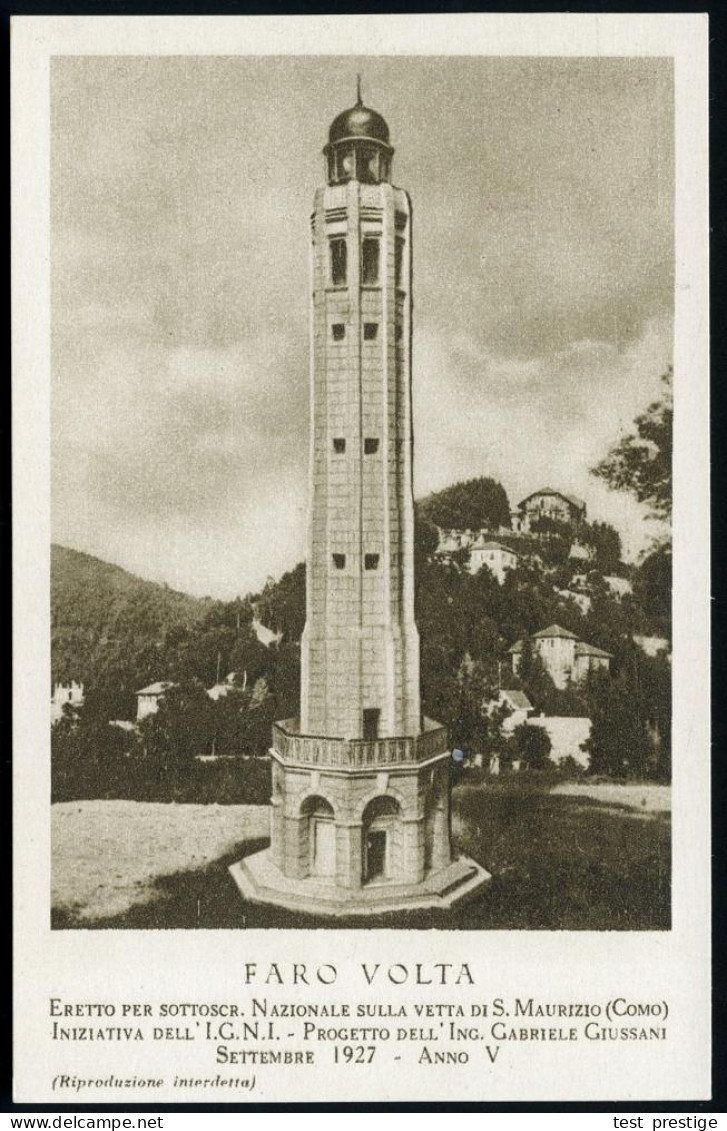 ITALIEN 1927 10 C. Sonder-P., Braun: "100. Todestag  V O L T A"  (Volta-Kopfbild) Rs. Leuchtturm "Volta" , Ungebr. (Mi.P - Electricité