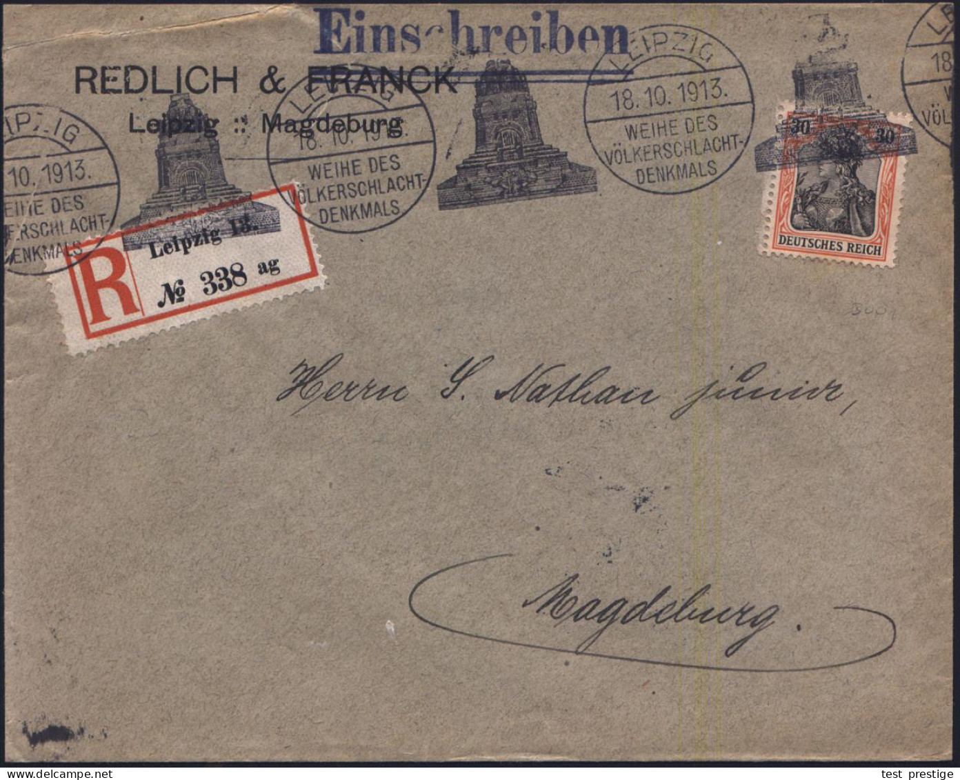 LEIPZIG/ WEIHE DES/ VÖLKERSCHLACHT-/ DENKMALS 1913 (18.10.) BdMWSt = Völkerschlacht-Denkmal Auf EF 30 Pf. Germania (Mi.8 - Otros & Sin Clasificación