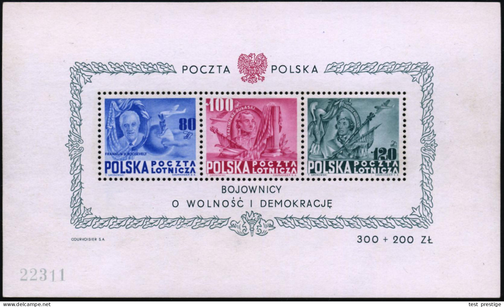 POLEN 1948 Gez. Block 80 Zl. + 100 Zl. + 120 Zl.: "160 Jahre USA-Verfassung"  (amerikan.-polnische Freundschaft) = Roose - Other & Unclassified