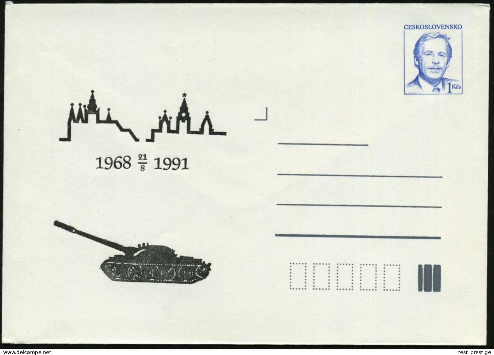 TSCHECHOSLOWAKEI 1991 (21.8.) PU 1 Kc. Havel, Blau: 1968 - 1991 = Intervention Des Warschauer Paktes Zum "Prager Frühlin - Andere & Zonder Classificatie