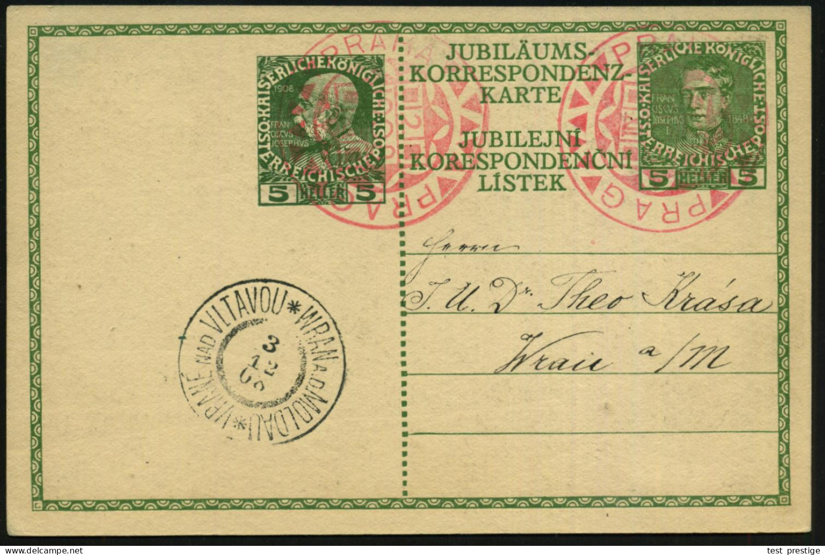 ÖSTERREICH 1908 (2.12.) PP 5 H. Reg.Jubil. + Zudr.5 H.Reg.Jubil.KFJ = 5 + 5 H. Mit Latein Inschrift: Schloß Schönbrunn/  - Autres & Non Classés