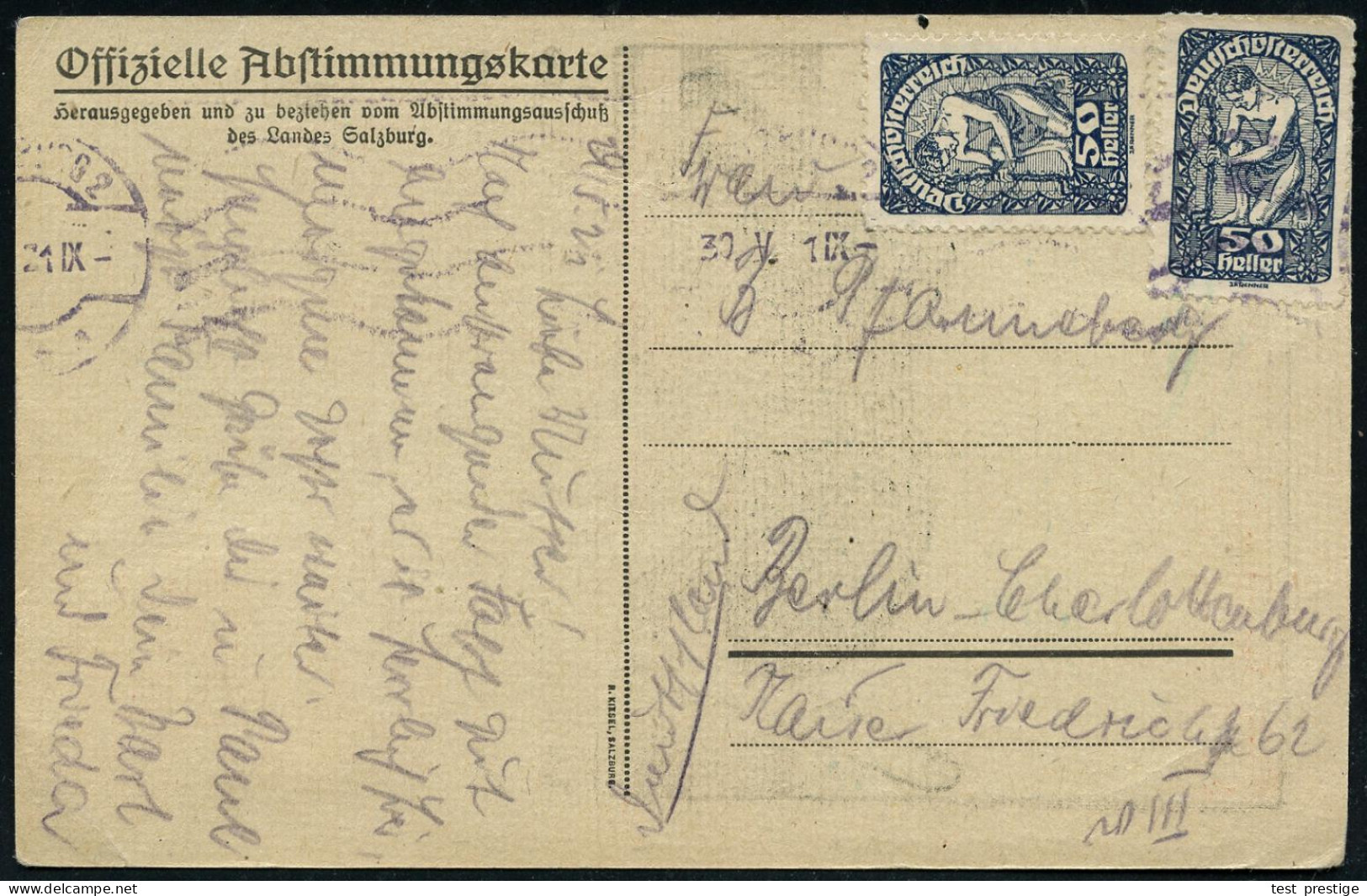 ÖSTERREICH 1921 (30.5.) Color-Propaganda-Ak.: Volksabstimmung Im Lande Salzburg.. (Stier Rammt Grenzpfähle, Sign. Reisen - Other & Unclassified