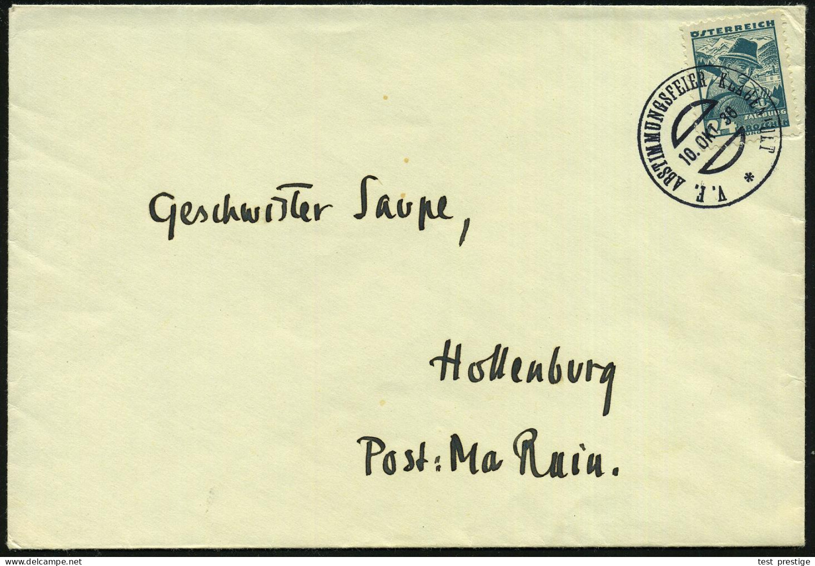 ÖSTERREICH 1938 (10.10.) SSt.: V. F. ABSTIMMUNGSFEIER KLAGENFURT (= Vaterländische Front) = Abstimmung Nach Dem I. Weltk - Sonstige & Ohne Zuordnung