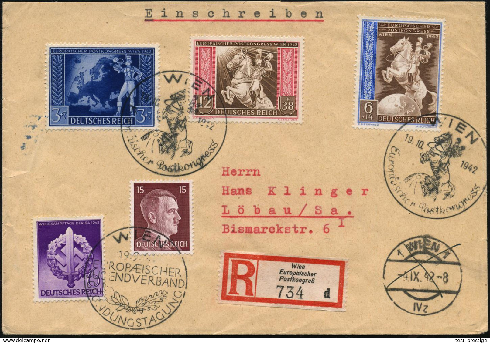 WIEN/ Europäischer Postkongress 1942 (19.10.) SSt + SSt: WIEN/EUROP./JUGENDVERBAND.. , Kompl. Satz Postkongreß (Mi. 820/ - Otros & Sin Clasificación