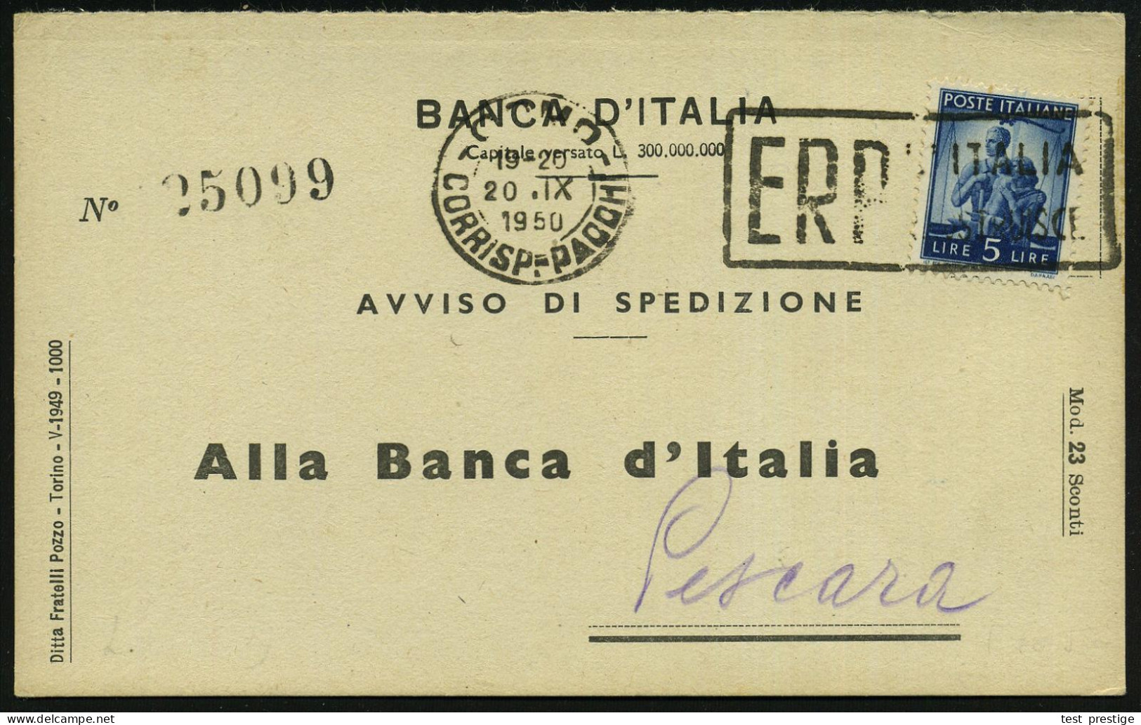 ITALIEN 1950 (20.9.) Seltener MWSt.: COMO/CORRISP.-PACCHI/E R P/L'ITALIA/RICOSTRUISCE (Text RechtS) Inl.-Firmen-Kt. - EU - Other & Unclassified