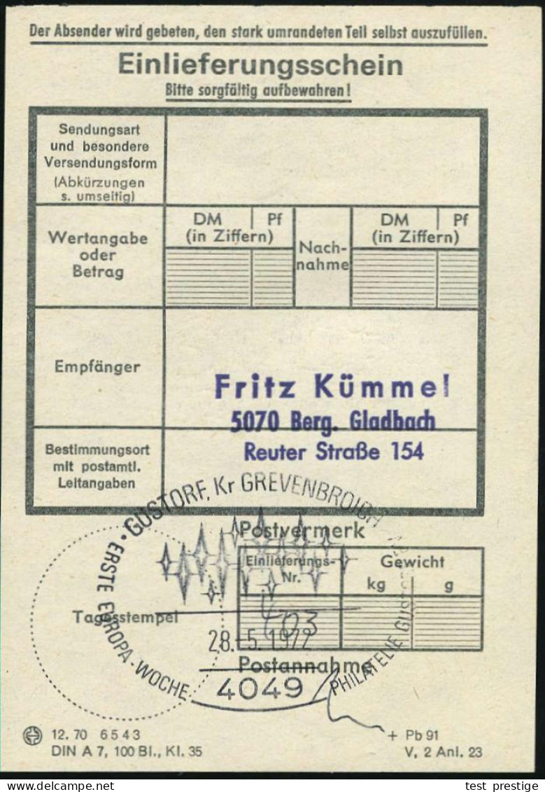 4049 GUSTORF,Kr GREVENBROICH/ ERSTE EUROPA WOCHE.. 1972 (28.5.) SSt = CEPT-Motiv + Motivgl. Frankatur + SRZ: 4040 Gustor - Other & Unclassified