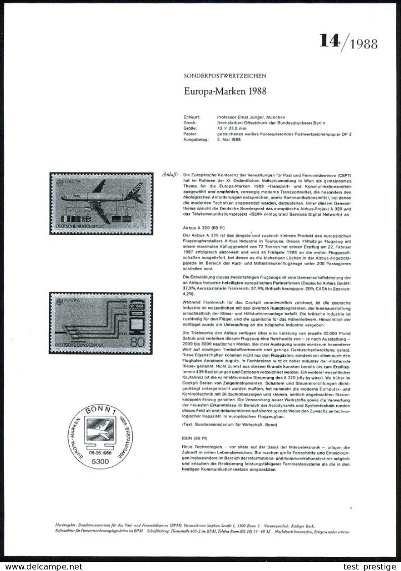 B.R.D. 1988 (Mai) CEPT 60 Pf. (Aisbus A 320) U. 80 Pf. (Mikroelektronik) Kompl. Satz, Je Mit Amtl. Handstempel  "M U S T - Sonstige & Ohne Zuordnung