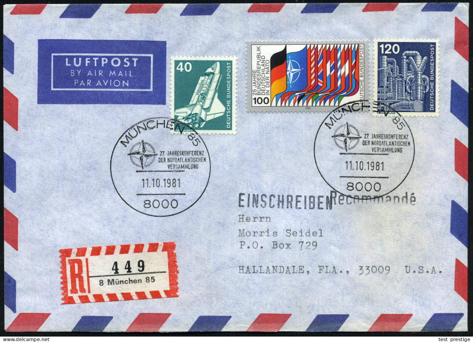 8000 MÜNCHEN 85/ 27.JAHRESKONFERENZ/ DER NORDATLANT./ VERSAMMLUNG 1981 (11.10.) SSt (Nato-Stern) 3x Klar Auf 40 Pf. BRD- - Other & Unclassified