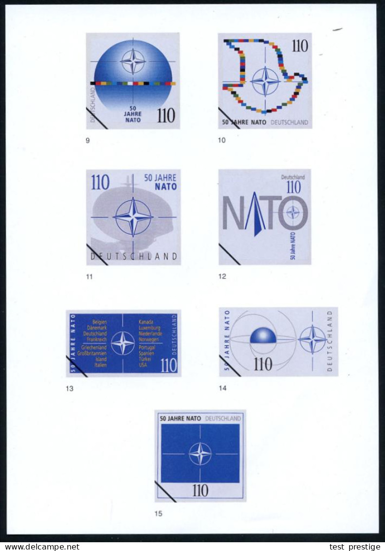 B.R.D. 1999 (Jan.) 110 Pf. "50 Jahre NATO", 25 Verschied. Color-Alternativ-Entwürfe D. Bundesdruckerei Auf 5 Entwurfs-Bl - Sonstige & Ohne Zuordnung