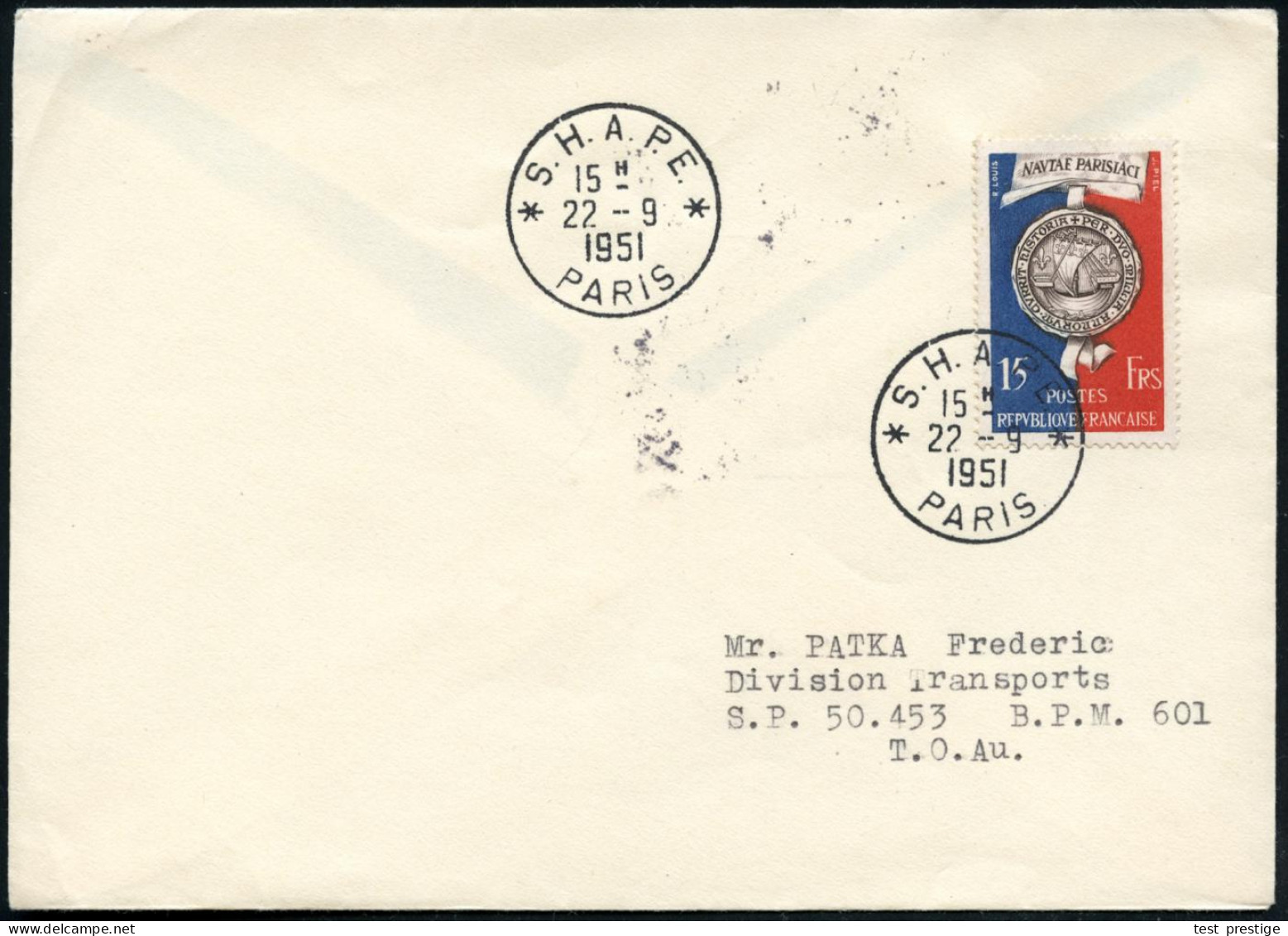 FRANKREICH 1951 (22.9.) 1K: S.H.A.P.E./ * PARIS * = Hauspostamt NATO-Hauptquartier , 2x Klar Gest. Inl.-Bf. An Feldpost- - Otros & Sin Clasificación