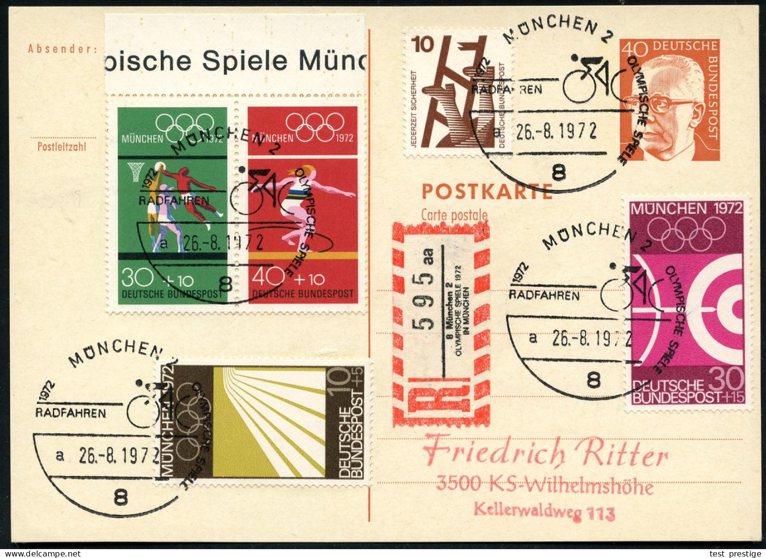 8 MÜNCHEN 2/ OLYMP.SPIELE/ RADFAHREN/ A 1972 (26.8.) SSt = Piktogramm Radsport Mehrfach + Sonder-RZ: 8 München 2/aa/OLYM - Other (Earth)