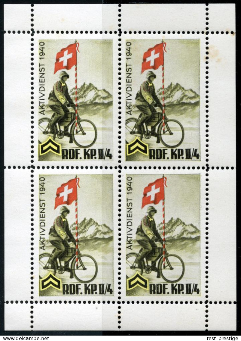 SCHWEIZ 1940 Amtl. Soldatenmke. "Radfahrer Komp. II-4" Gez. Kleinbogen =  4 Stück (Radfahrer-Soldat Mit Flagge, Alpen),  - Autres (Terre)