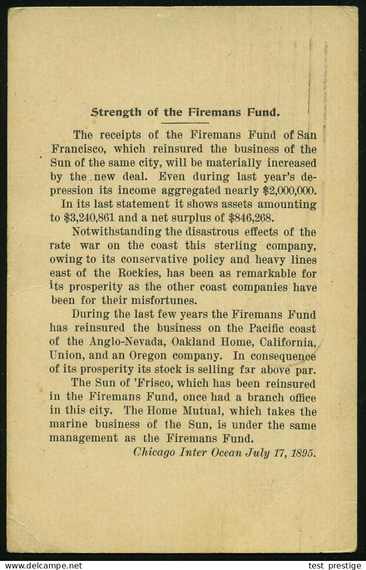 U.S.A. 1895 (18.7.) PP 1 C. Washington, Schw.: Strength Of The Firemans Fund.. (Chicago Inter Ocean) MaSt: CHICAGO,ILL/S - Feuerwehr