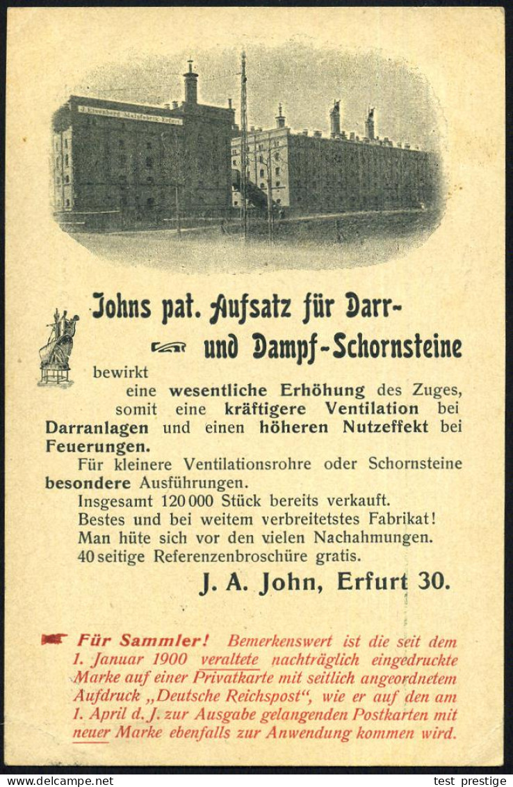 ERFURT/ *1a 1902 (24.3.) 1K-Gitter Auf Reklame-PP 3 Pf. Krone/Ziffer Braun: J.A. John, Erfurt 30/..Aufsatz Für Darr- U.  - Feuerwehr