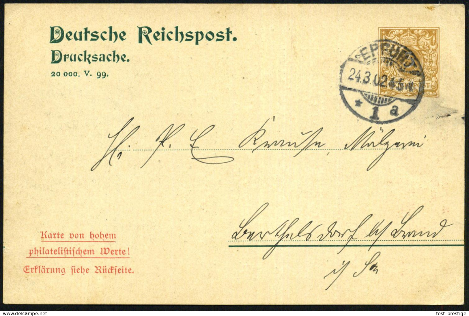 ERFURT/ *1a 1902 (24.3.) 1K-Gitter Auf Reklame-PP 3 Pf. Krone/Ziffer Braun: J.A. John, Erfurt 30/..Aufsatz Für Darr- U.  - Feuerwehr